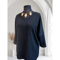 Wieczorowa tunika błyszcząca brokatem czarna - luźny fason